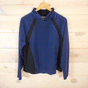 Vintage LL Bean Womens XL Waffle Knit Thermal Mock Neck Shirt Long Sleeve Navy